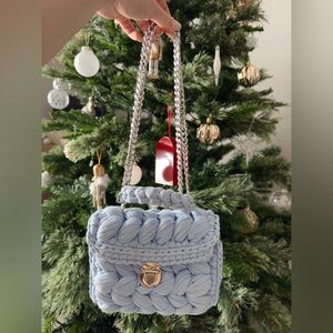 Handcrafted Blue Knit Bag